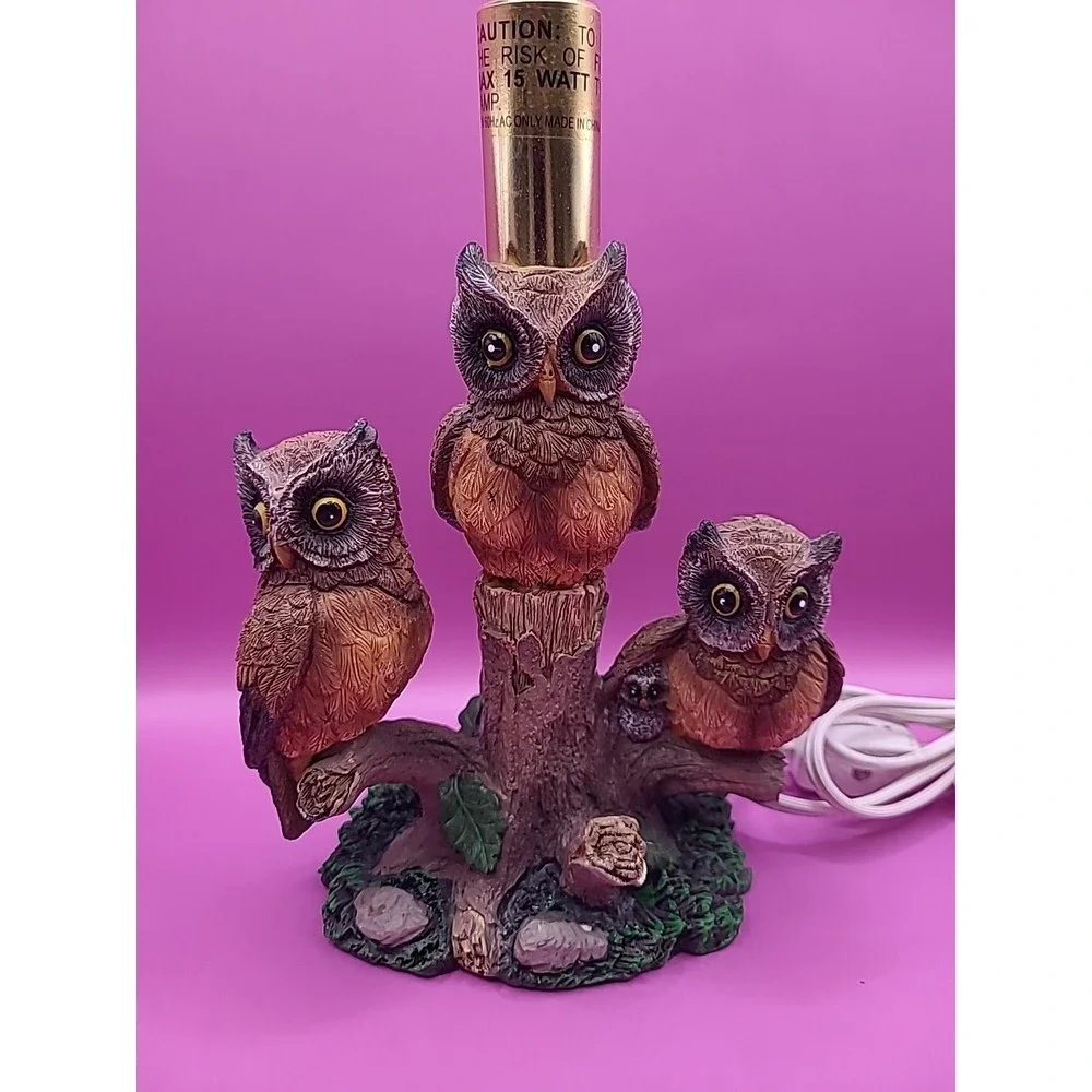 Vintage Mid Century 1970's 3 Owls on Tree Branch Table Lamp Works‎